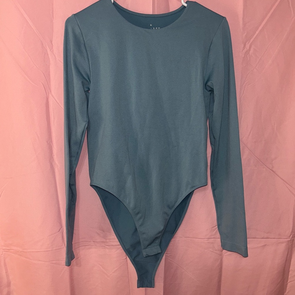 A New Day Blue Bodysuit with Long Sleeves and Crew Neck